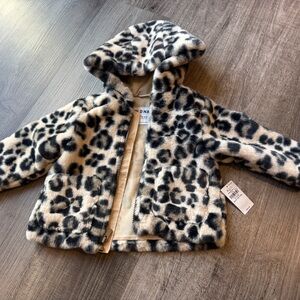 Old Navy Baby Girl Leopard Print Faux Fur Jacket Coat 12-18 Month